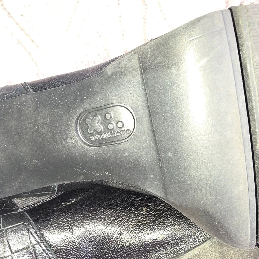 Brunate Heeled Boots Black Croc Embossed Italian Leather Womens 38.5 Excellent